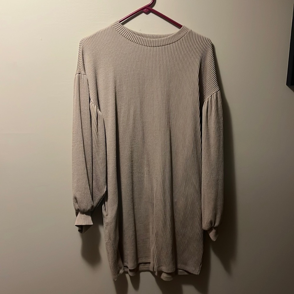 Boutique corded tan fall dress with balloon sleeves